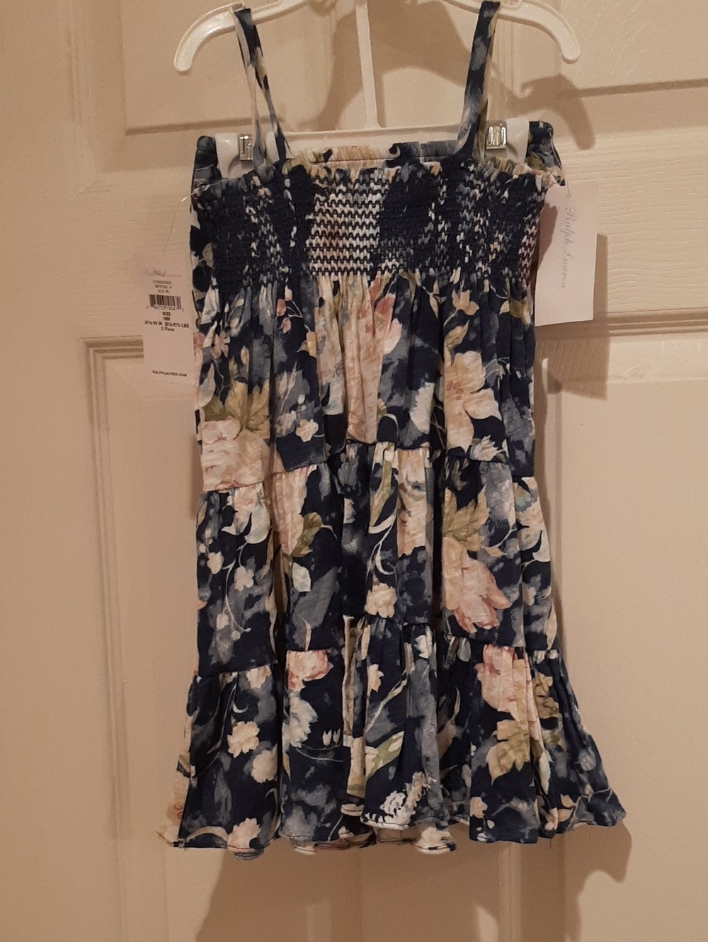 Ralph Lauren 18M Navy and Cream Floral Smocked Dress,Matching Diaper Cover NWT